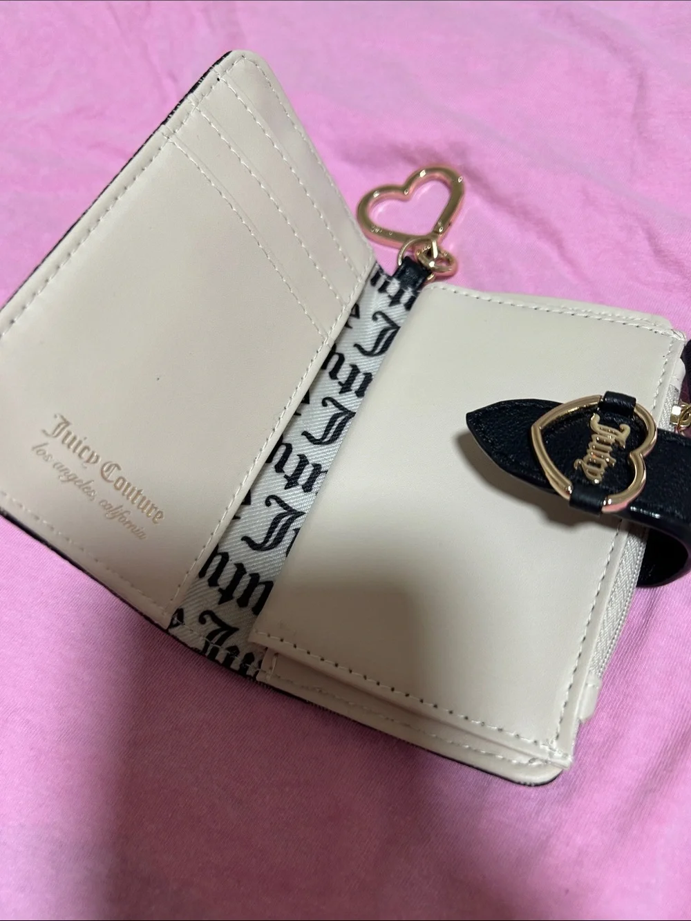 Juicy Couture Black Wallet with Pink Heart Print & Gold Heart Keyring